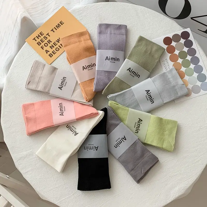 Women Socks New Fashion Candy Color Cotton Long Socks Girls Cute Korea Style Breathable Casual Cotton Socks Female Fashion