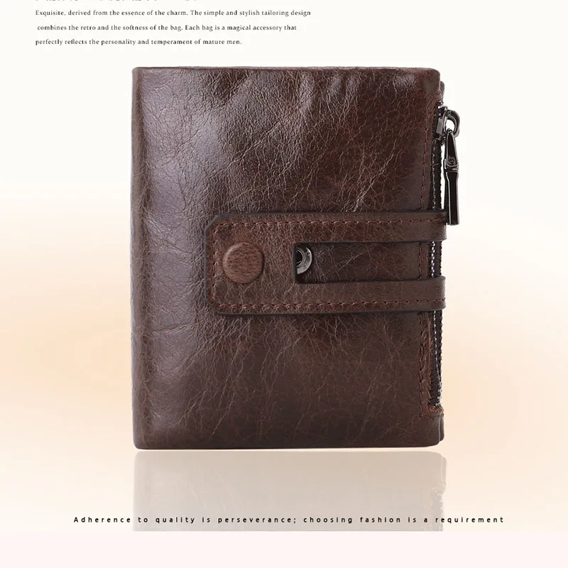 

100% Genuine Leather Men Wallet Coin Purse Card Holder Male Walet Pocket Double Zipper Multi-Card Coin Purse Car Accessories