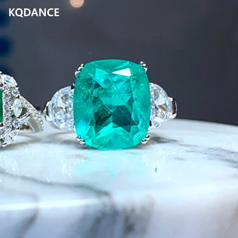 

Cushion Cut 925 sterling silver Lab Tanzanite Paraiba Tourmaline Pariba Emerald Diamond Ring Fine Jewelry For Women 2021 Trend