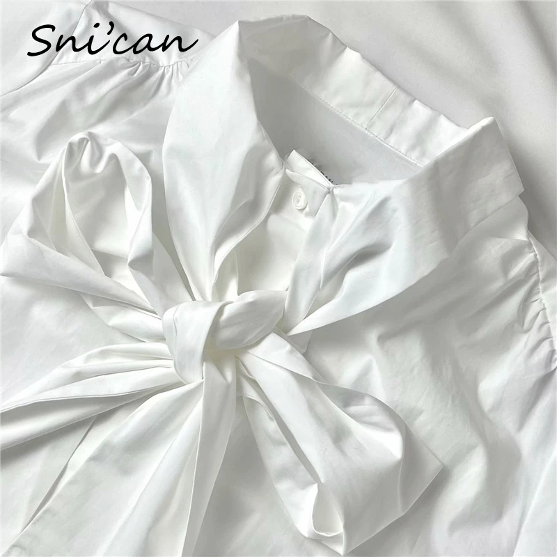 

Snican White Bow Tie Shirts Basic Casual Office Ladies Blouse Za Women Tops Chemisier Femme Spring 2021 Aliexpress France Haut
