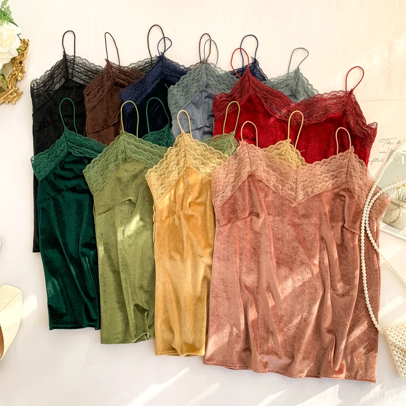 Новая Осенняя Женская кружевная бархатная майка велюровая высокого качества