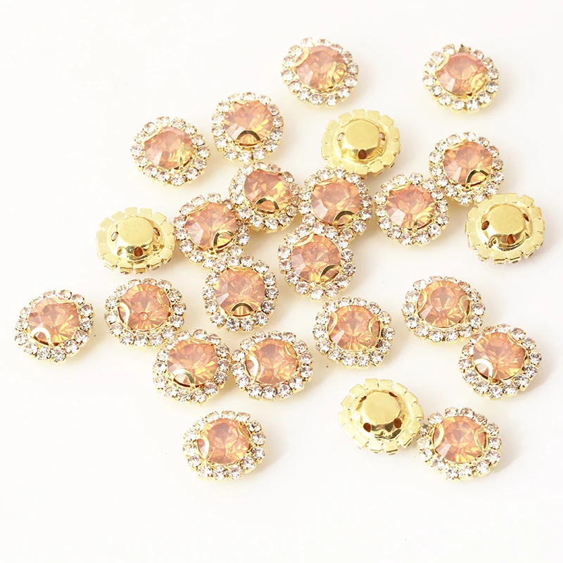 

RESEN New! Mix Opal Color 8mm Gold Sew On Round Rhinestones With Resin Opal/pink/green DIY Rivoli Sewing Stones With Gold Claw