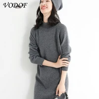 vodof women autumn loose long dresses 2021 solid o neck knitted sweater dress female long sleeve casual dress robe