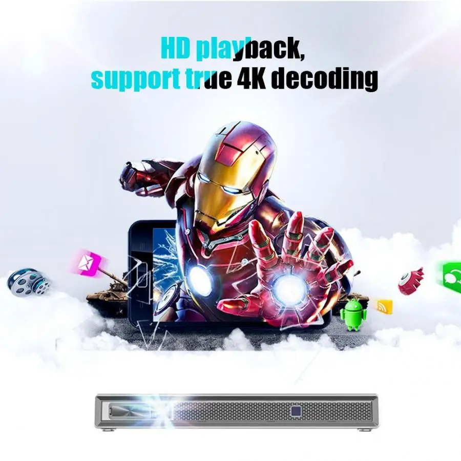 Портативный мини домашний HD 1080P DLP умный проектор HDMI USB Домашний кинотеатр черный