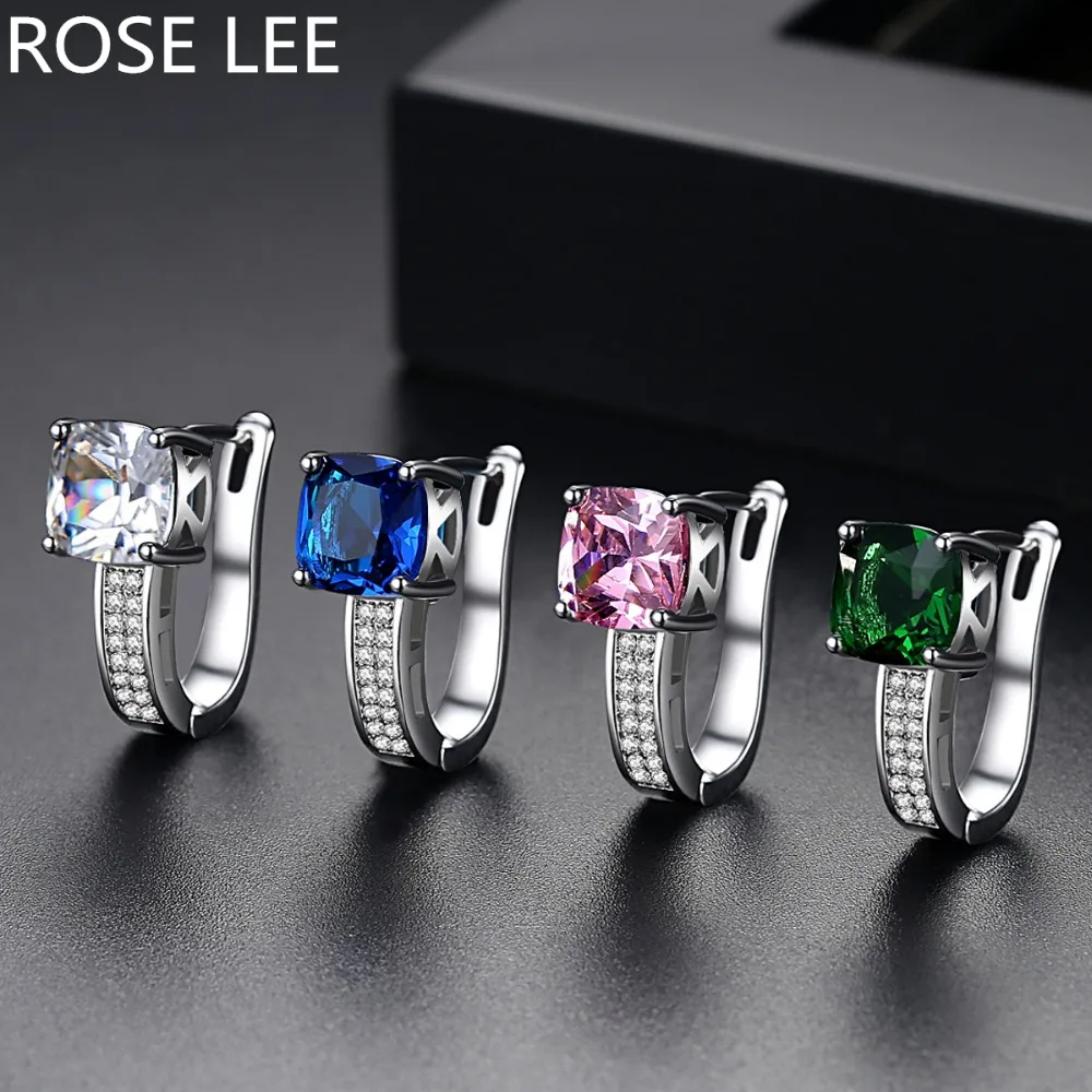 Женские корейские геометрические серьги кольца с фианитом Rose Lee ювелирные