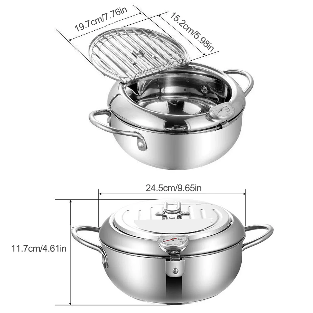 

Stainless Steel Deep Fryer With Thermometer And Lid Household Tempura Fryer Pot For Kitchen Induction Cooker Cooking