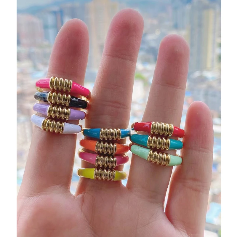 

5Pcs/Lot Direct Designer Factory Cute Colorful Tiny Lovely Enamel Adjustable Finger Rings Jewelry