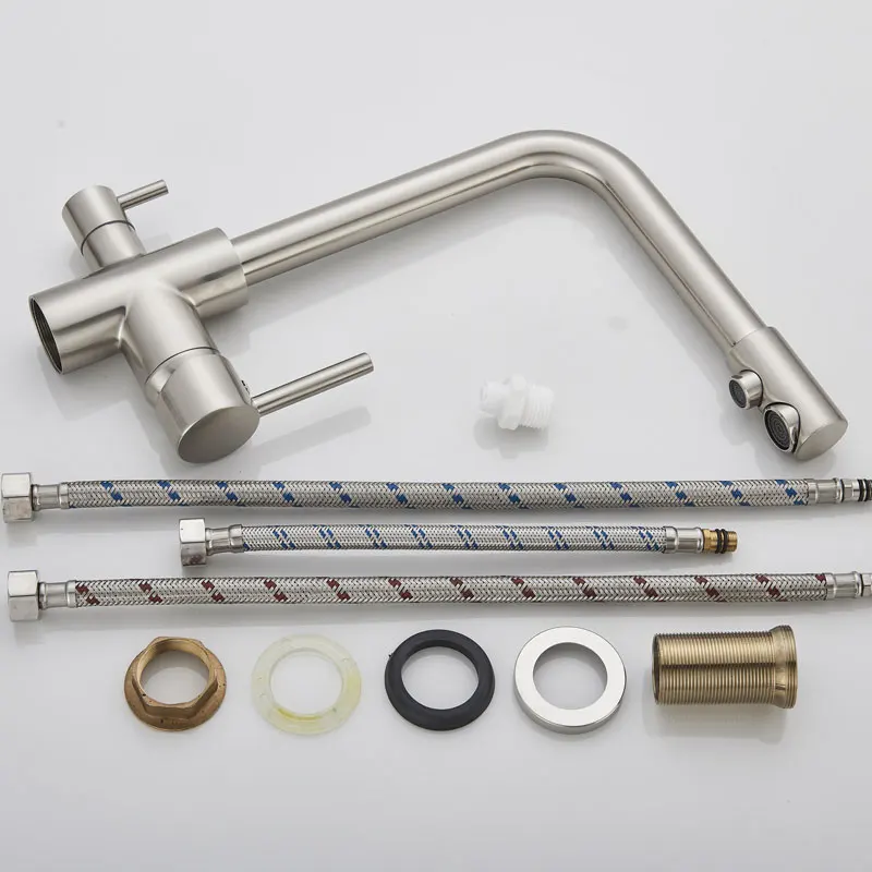 

Kitchen Faucet Chrome Dual Spout Drinking Water Filter Brass Purifier Vessel Sink Mixer Tap Hot and Cold Water Torneira