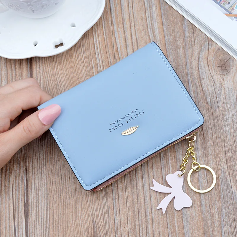 

New Coin Purse Short Ladies Zipper Wallet Female Korean Coin Pouch Soft PU Leather Mini Purse Leaf Tassel Fashion Card Holder