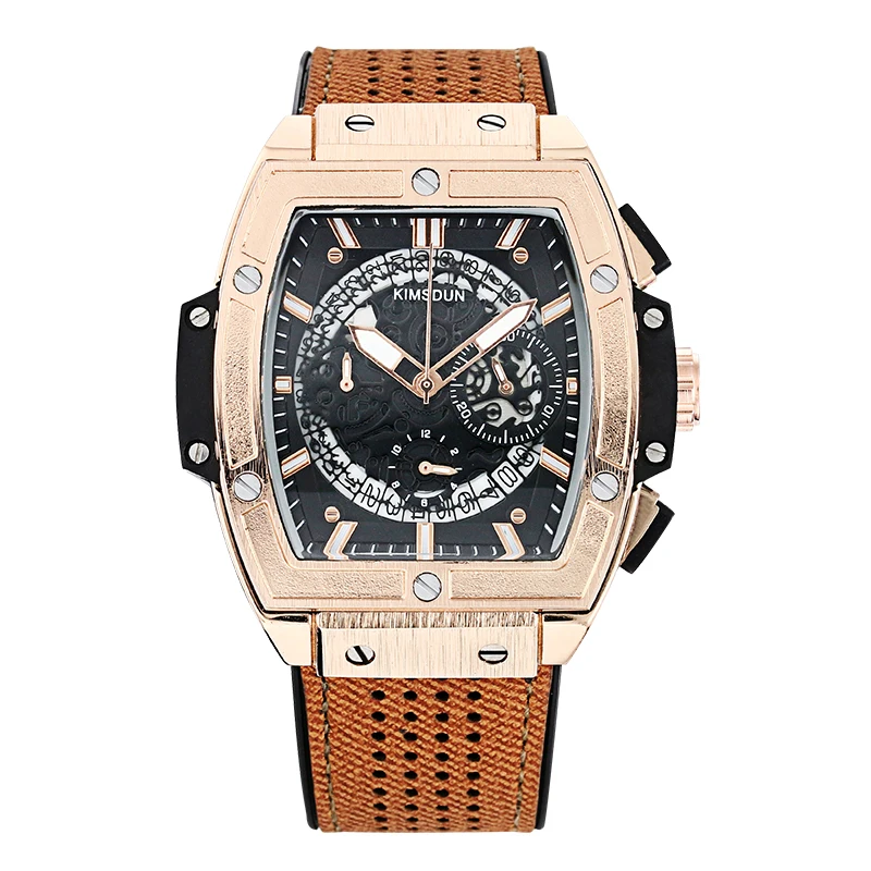 Мужские кварцевые часы Montre Homme KIMSDUN модные дизайнерские золотые с календарем и