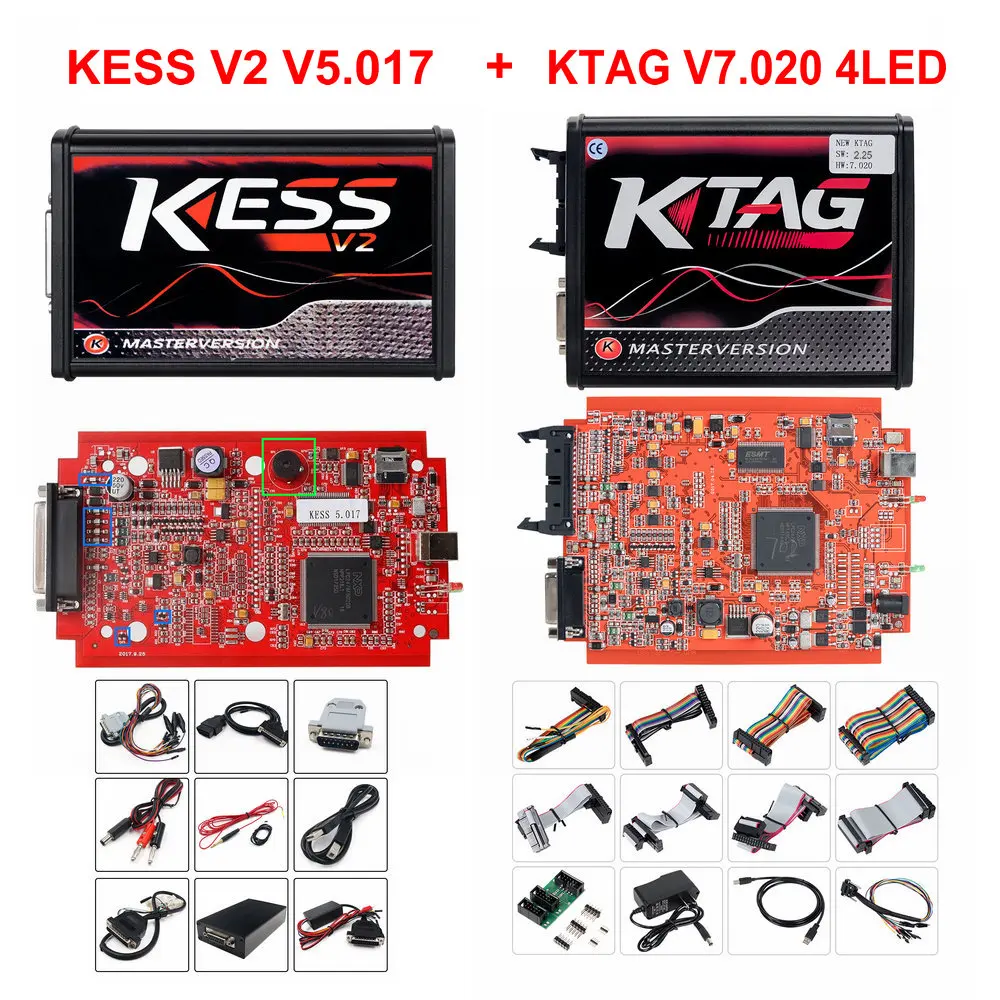 Онлайн версия ЕС красный KESS V5.017 V2.23 без жетона лимит KTAG V7.020 V2.25 OBD2 менеджер Тюнинг Комплект лучший автомобиль Грузовик ECU программист - Цвет: KESS KTAG