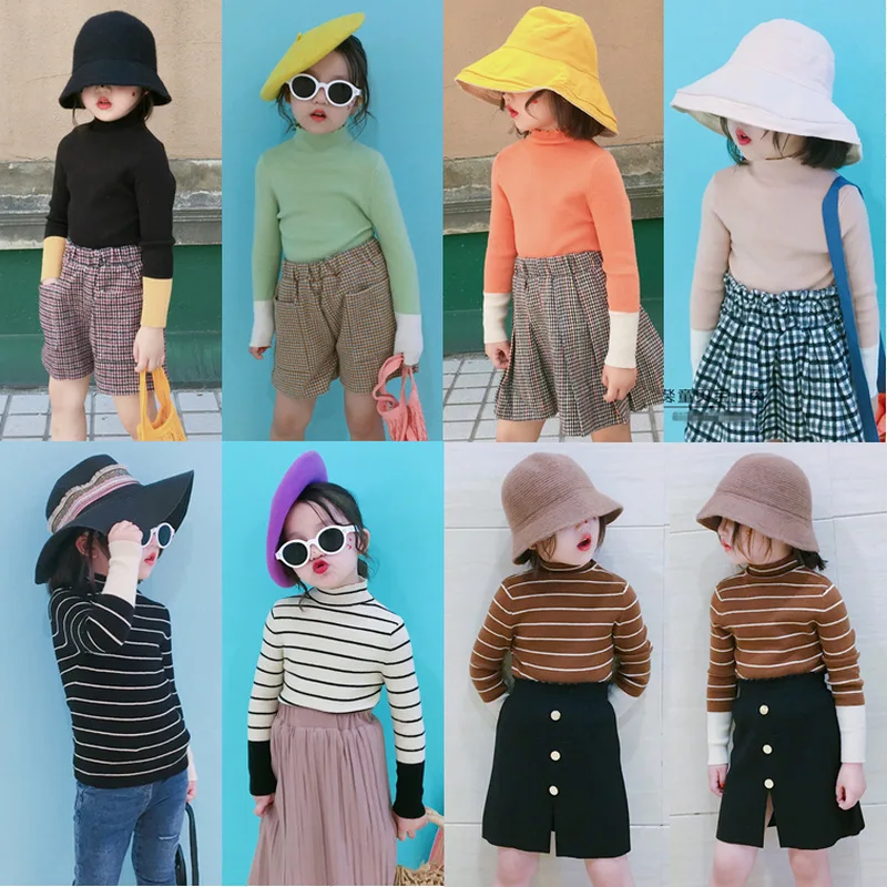 

Свитер для девочек с высоким воротником, свитер в полоску 2019, топ, зимняя одежда для малышей, рождественские свитера для девочек, цветные сви...