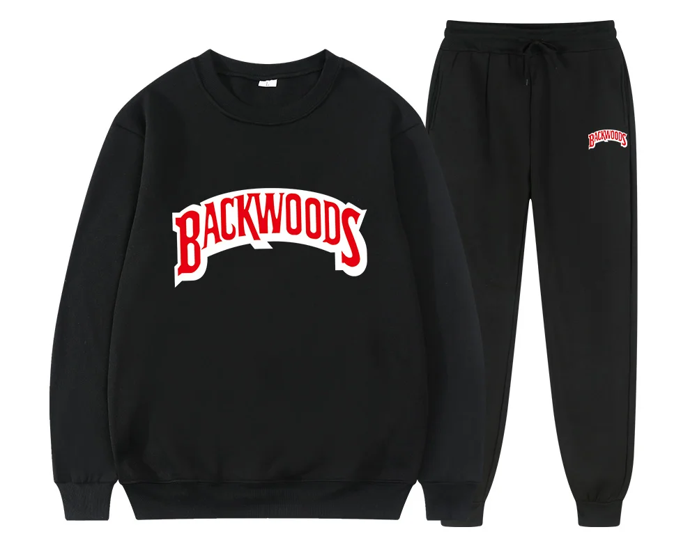 

backwoods sweater men suit casual clothes women 2 piece set student boy girl tracksuit tops+pants streetwear black red color