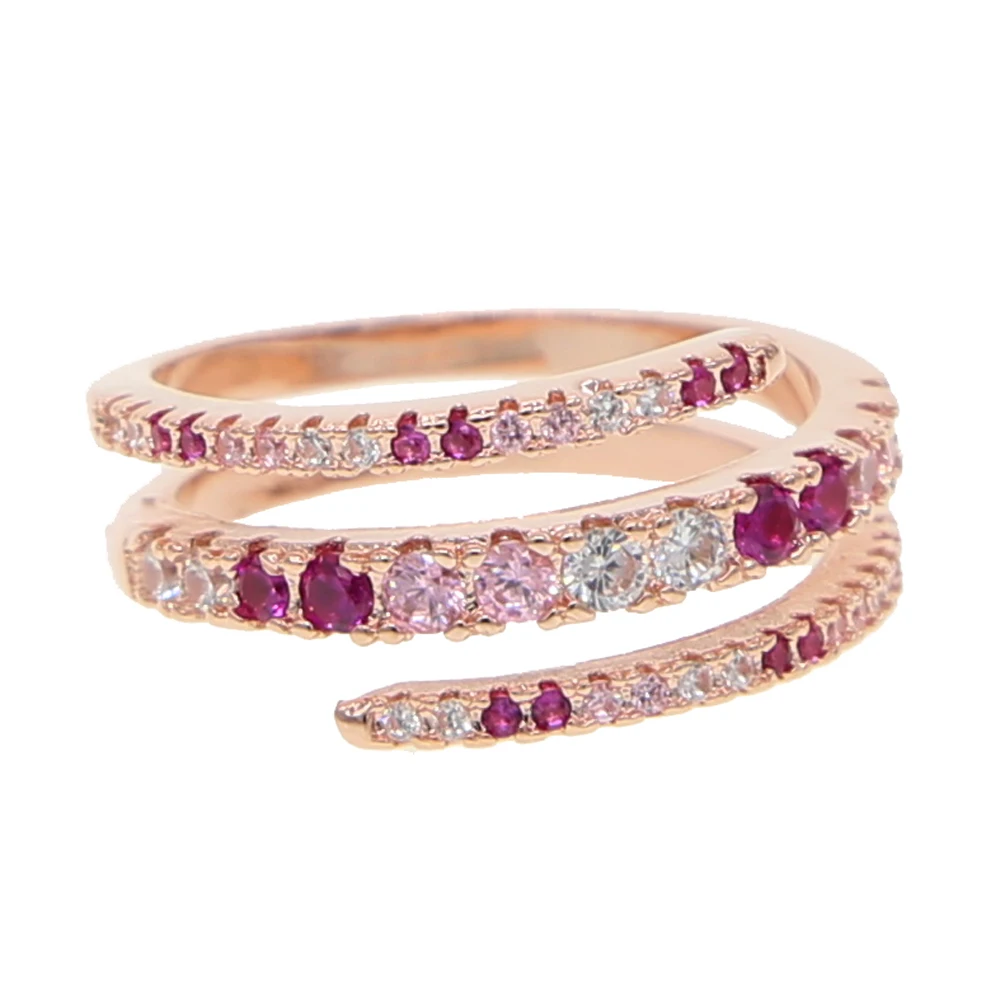 Женское кольцо в форме змеи US #6 7 8 розовое золото розовый белый фианит красочные