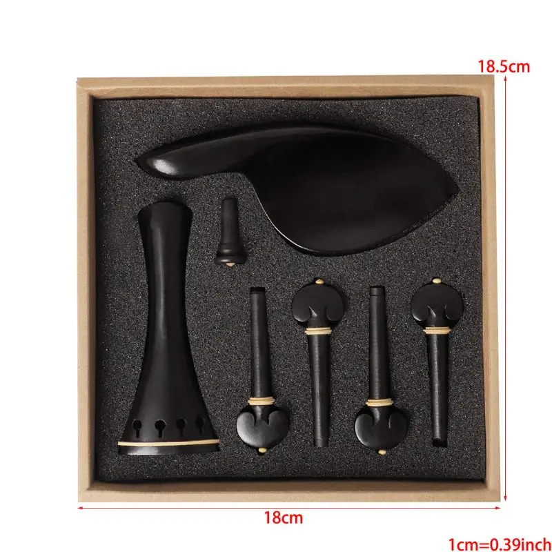 

1set Violin Kit Accessories 4/4 Ebony Violin Tailpiece Peg Chin rest Fine Tuner 77HC
