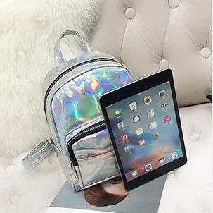 Женские кожаные рюкзаки разноцветные розовые серебристые для