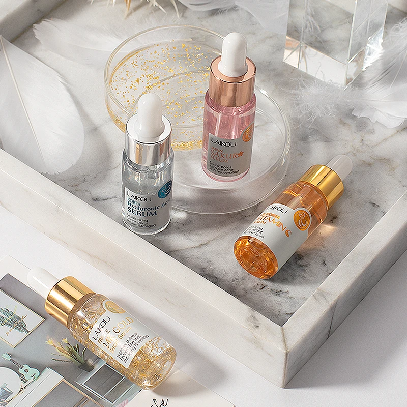 

LAIKOU 4xSet Sakura Extract Shrink Pores Remove Acne Whitening 24K Gold Snail Essence Hyaluronatic Vitamin C Face Eyes Care