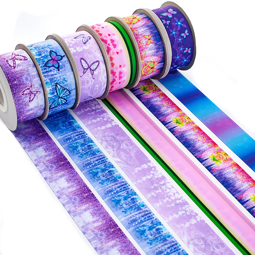 Двухсторонняя печатная корсажная лента с принтом бабочки Kimetsu No Yaiba/атласная 50