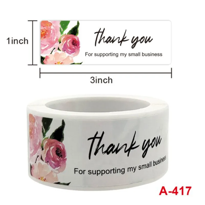 Прямоугольные наклейки 120шт 2.54X7.62см Спасибо за поддержку моего малого бизнеса черно-белые цветочные наклейки-подарки.