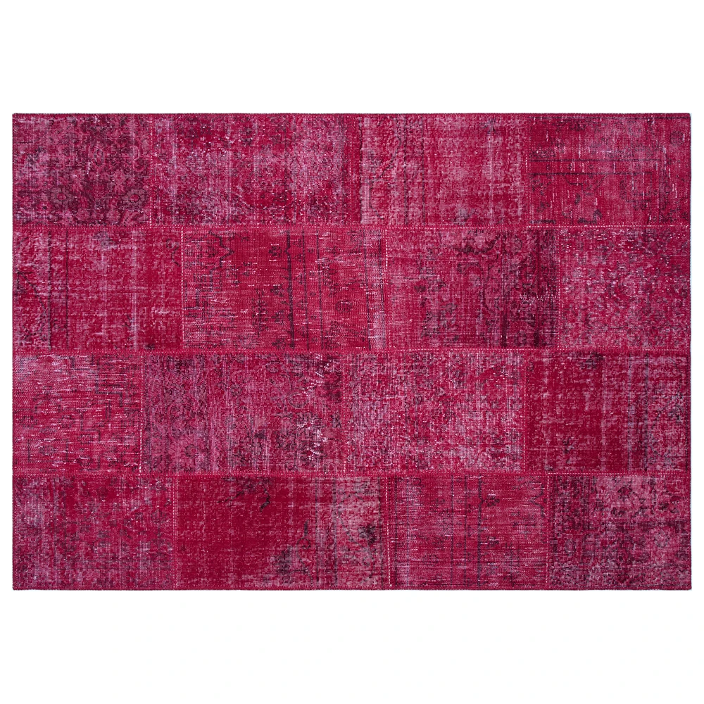 

80x150cm Red Original Patchwork Hand-Knotted Rug, Area Rug Kids Room Rug