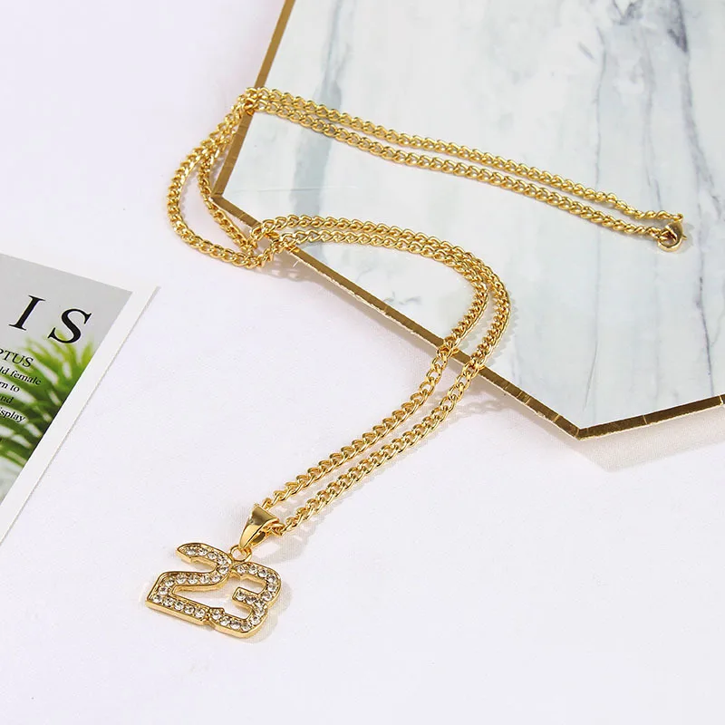 

Luokey Hip Hop Necklace Gold Color Basketball Legend Number 23 Pendant Necklaces Cuban Chain Necklace Lucky Jewelry For Men Gift