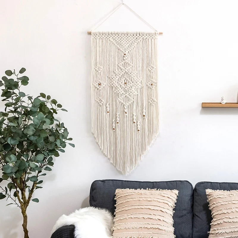 

Macrame Woven Wall Hanging Boho Chic Bohemian Room Geometric Tapestry Art Beautiful Dorm Room Decoration 55X100cm