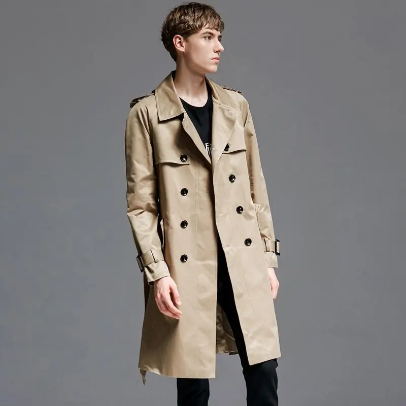 

Long trench coat men's 2021spring and autumn new European and American double-breasted loose jacket large size