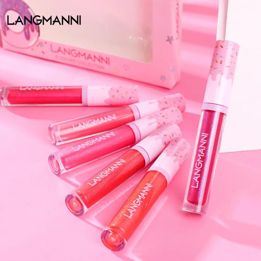 Блестящий Блеск для губ в форме пончика 6 шт./компл. блестящая Алмазная жидкая