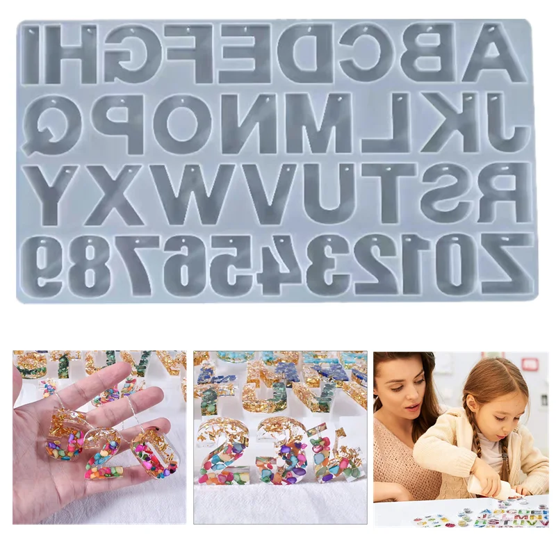DIY Letter Number Epoxy Resin Silicone Mold Punch-free Keychain Pendant Mold Epoxy Resin Casting Process Accessories Tools