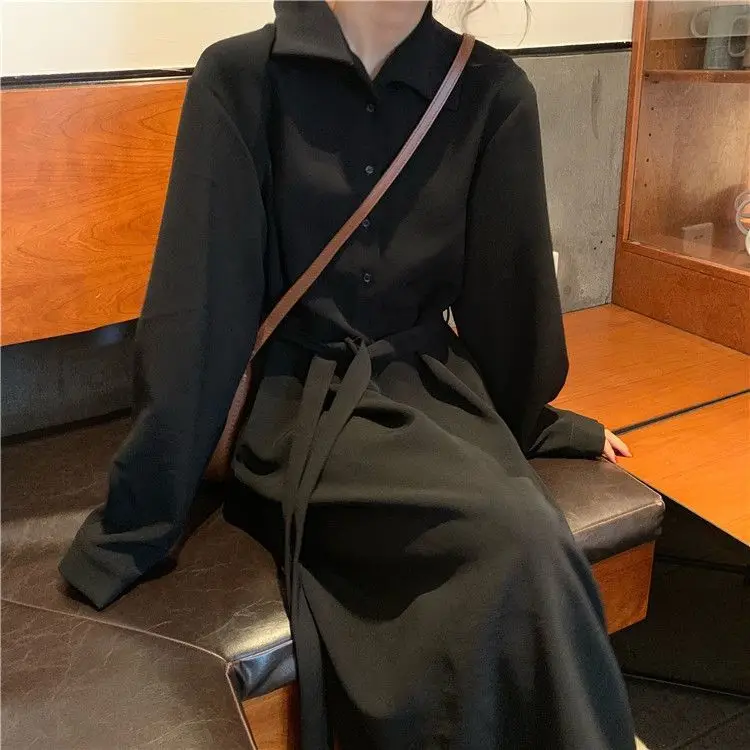 

French Black 2021 New Women Spring Temperament Long Skirt Bottoming Dress