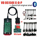 Бесплатная доставка, новинка, v9.0 плата vd с bluetooth 2016R02017R3 OBD2 сканер, инструмент для delicht + полный 8 кабелей для автомобилейгрузовиков