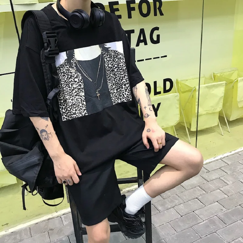 ulzzang Harajuku streetwear leopard print short-sleeved T-shirt female summer BF loose top vintage personality | Женская одежда