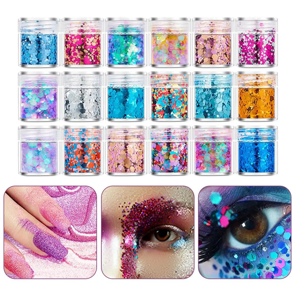 

Блестящая Мерцающая прочная безопасная блестящая пудра с блестками 18 цветов для макияжа и дизайна ногтей