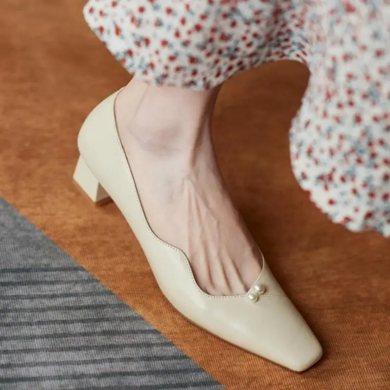 

Rizabina Size 33-40 Women High Heel Shoes Real Leather Beads Women Wedding Shoes Fashion Party Women Footwear