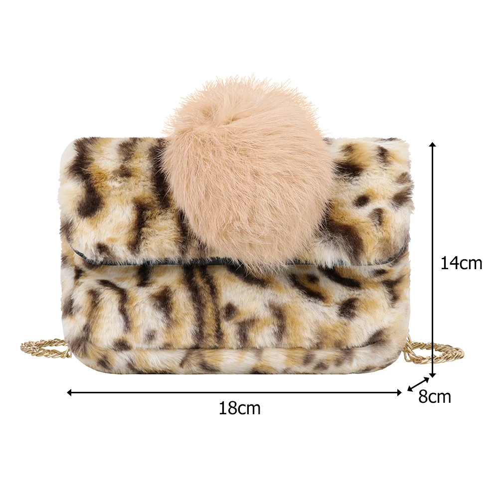 

2021 Fashion Women Plush Shoulder Crossbody Bag Leopard Print Chain Autumn And Winter Fluffy Pompom Female Casual Messenger Bags