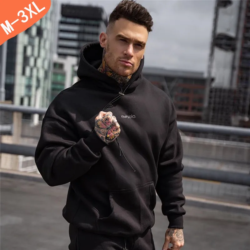 Men O-Neck Letter Running Hoodies Gyms Fitness Bodybuilding Sports Sweatshirt Pullover Sportswear Male Workout Black Clothing