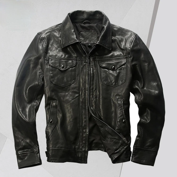 

Мужская повседневная куртка из натуральной кожи, куртка из овечьей кожи с отворотами, Прямая поставка с завода