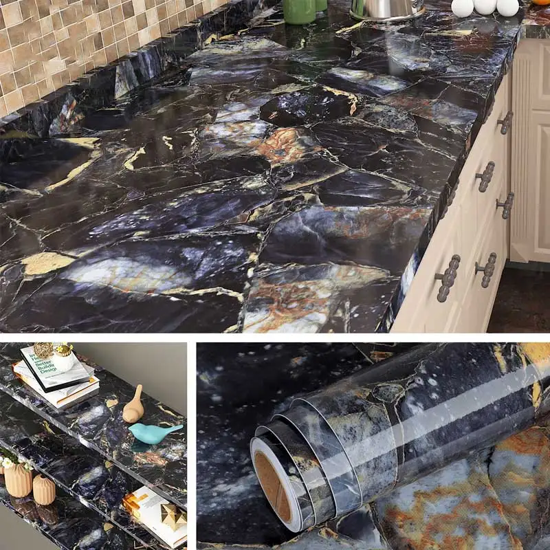 kitchen oil proof marble wallpaper waterproof thicken vinyl wall stickers cabinet dinner table self adhesive contact paper decor free global shipping