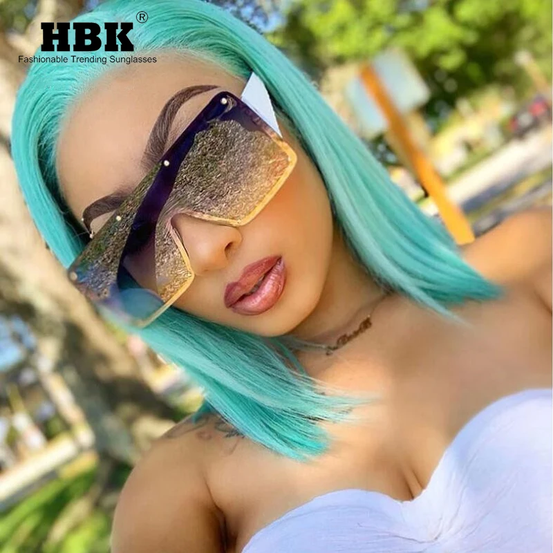 

HBK Квадратные Солнцезащитные очки большого размера для Для женщин большие тени ретро солнцезащитные очки металлический UV400 линзы с переход...