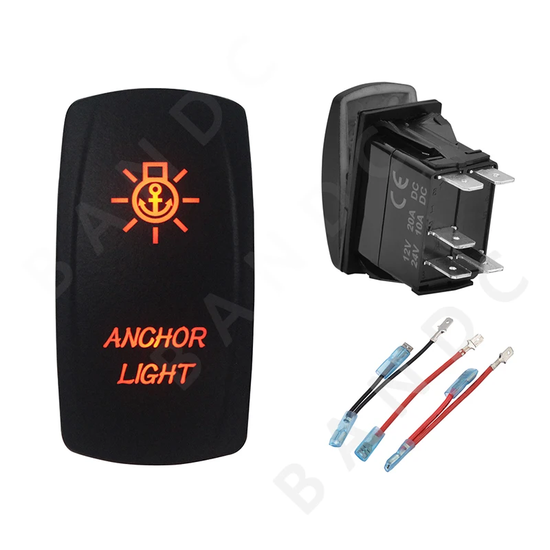

ANCHOR LIGHT Rocker Switch 5P ON-OFF SPST Laser Etched Orange Illuminated Led for Car Boat Marine ARB RV Bus UTV，Jumper Wire Set