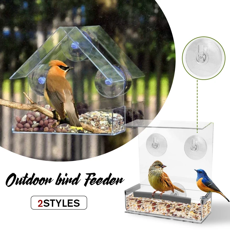 

Acrylic Transparent Bird Feeder Window Viewing Bird Feeders Tray Birdhous Suction Cup Mount House Type Bird Feeder Garden Yard