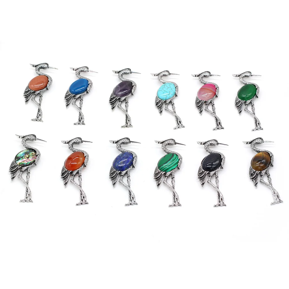 

Charm Natural Stone Agates Ostrich Shell Amethysts Brooches Pendants Pins for DIY Jewelry Broches Women Gift Size 30x80mm