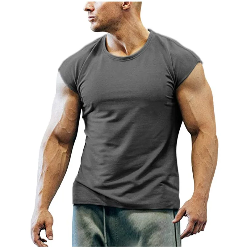 Fashion Sleeveless T-shirt Men's Summer Leisure Sports Round Neck Pullover Fitness Camisas De Hombre Gym Clothing Bodybuilding