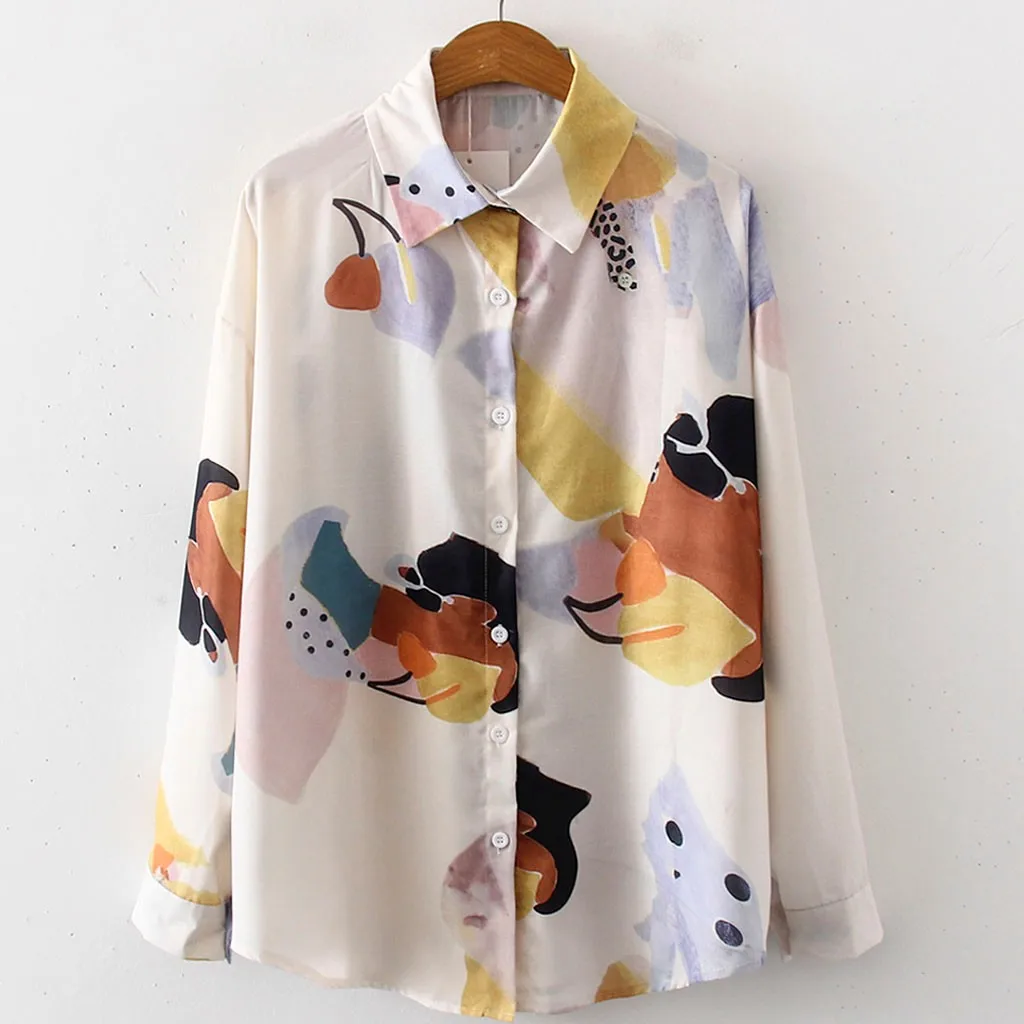 Женская винтажная рубашка SAGACE Повседневная с длинным рукавом и принтом Осень
