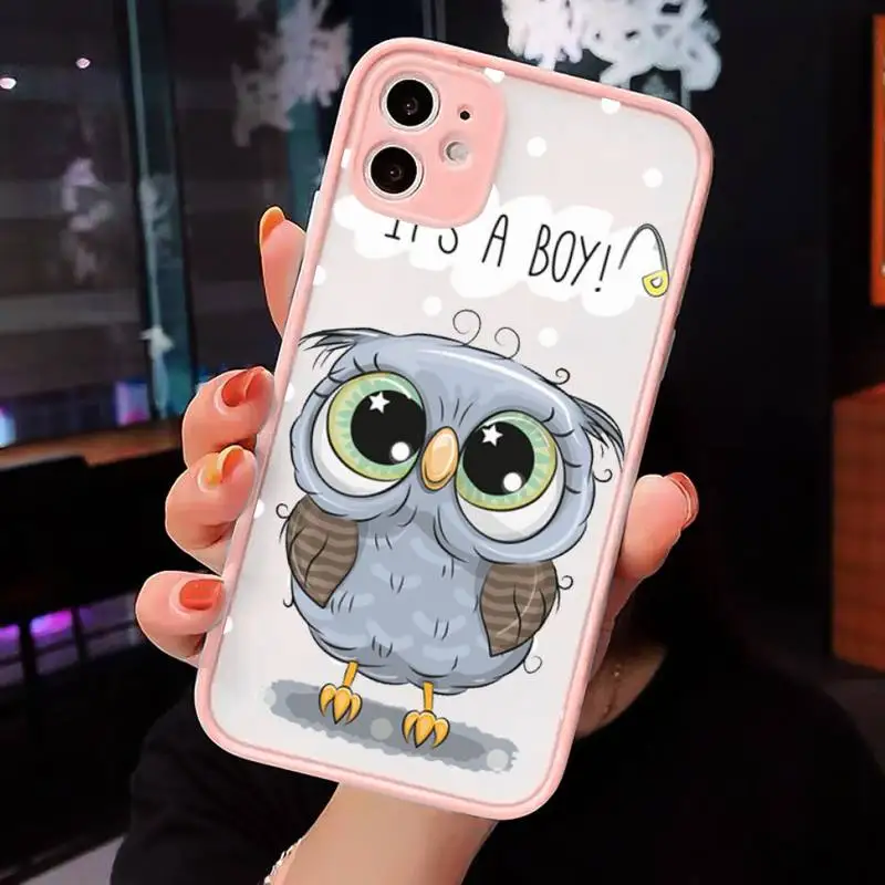 

cute Owl Lover Cartoon Phone Cases Matte transparent For Pink iPhone 12 Mini 11 Pro XR XS Max 7 8 Plus X Back Cover