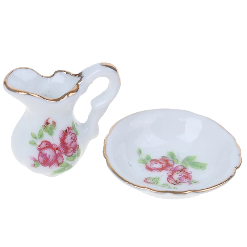 

1:12 миниатюрный кукольная мебель белая керамика мини-чайник + бассейна для детского рукоделия миниатюры для кукольных домиков чайник и басс...