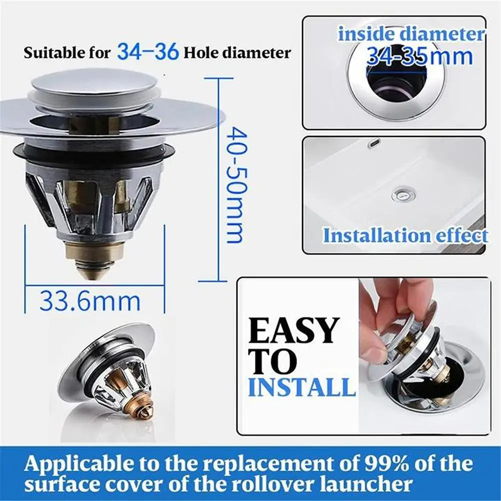 

Bathroom Sink Drain Plug with Strainer Basket Press Type Drain Stopper Hair Catcher for Home Kitchen