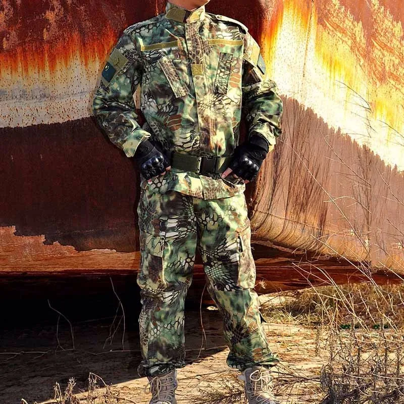 US Army Military Uniform Rattlesnake Camo Shooter Jacket Mens Python Grain Tactical Sets Man and Pants | Тематическая одежда и