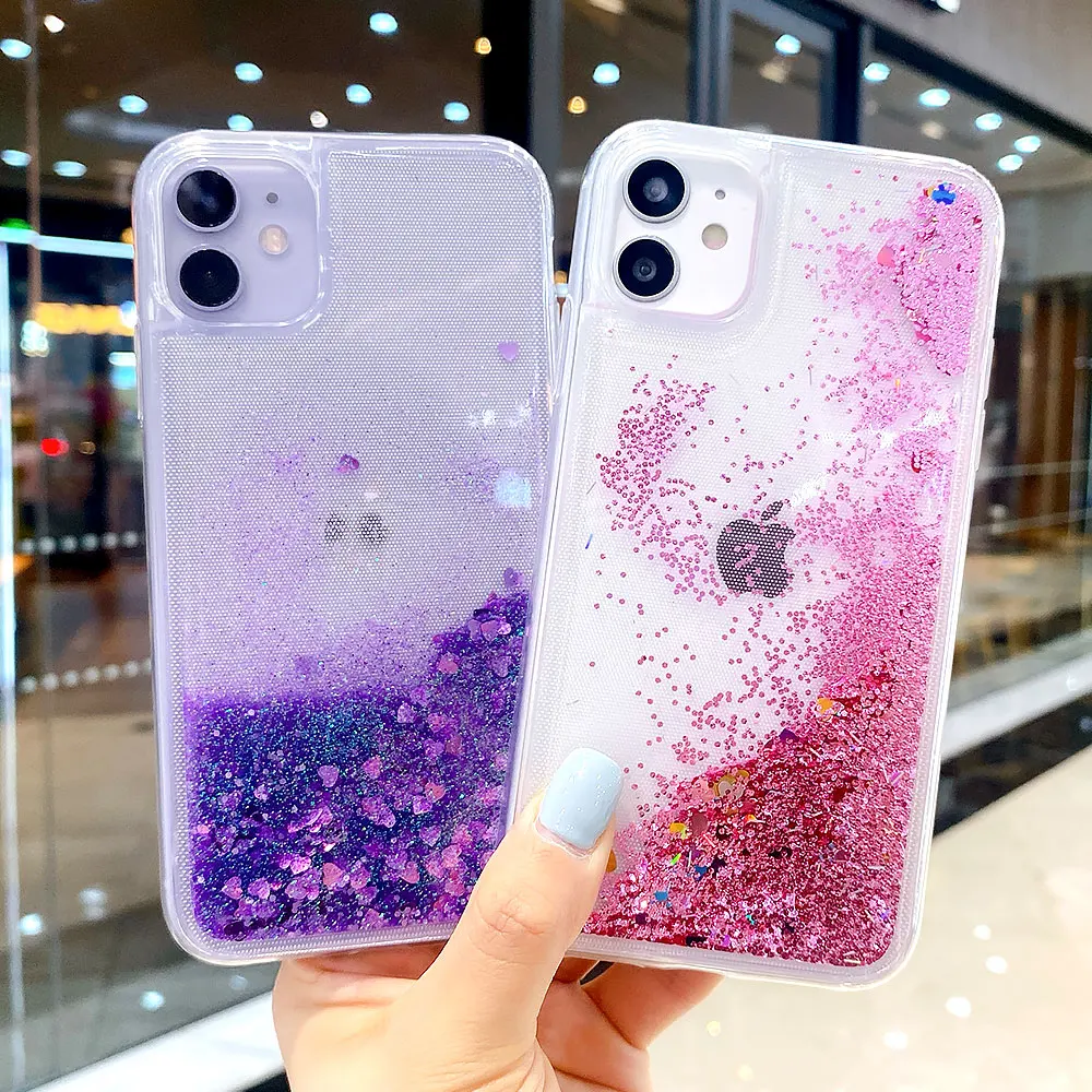 Блестящие чехлы для телефонов с жидким песком iPhone 12 11 Pro Max Mini XS MAX X XR 6 6S 8 7 Plus SE2