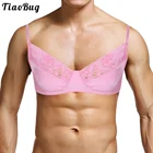 TiaoBug Мужское нижнее белье Sissy Bralette гладкой ткани и кружева без косточек топ-Бюстгальтер с регулируемыми плечевыми ремнями